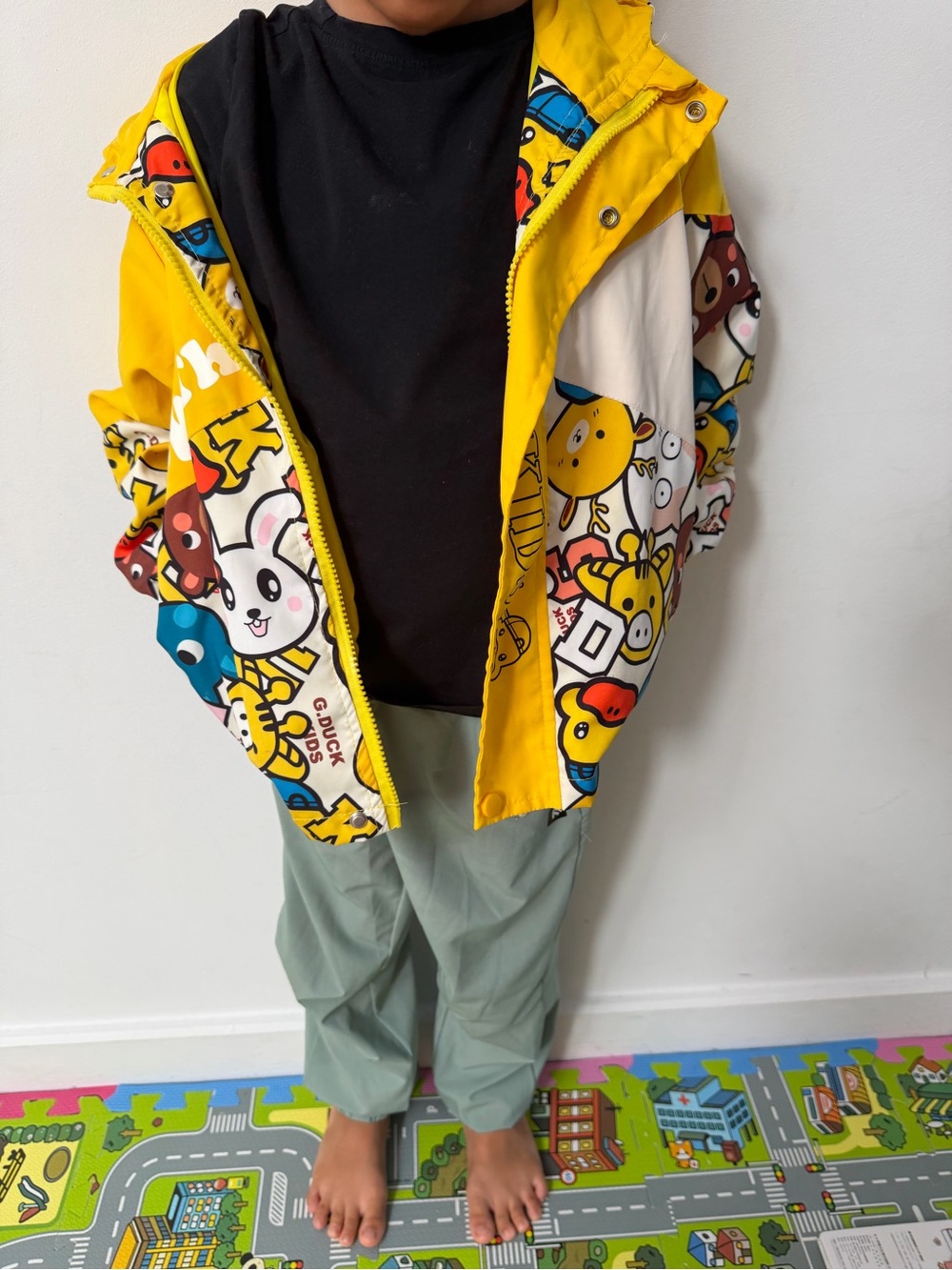 Kids Yellow Character Print Windbreaker Jacket